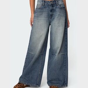 Edikted Skater Girl Washed Low Rise Baggy Jeans NWT XS Wide Leg Y2K